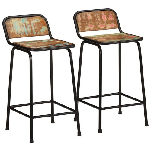 Barstole sæt af 2 - 46 × 35,5 × 80 cm i massivt genbrugstræ med metalben