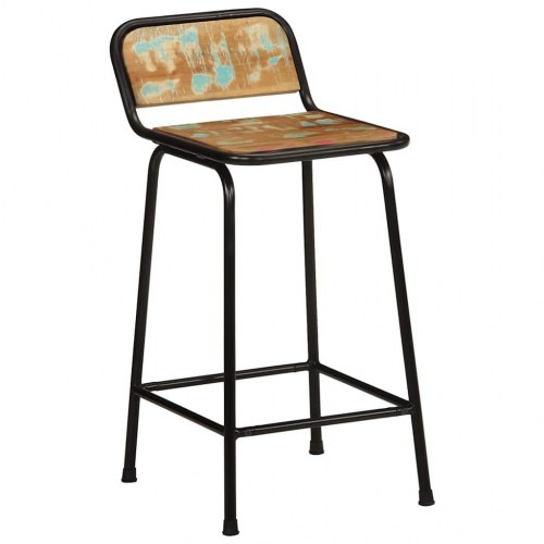 Barstole sæt af 2 - 46 × 35,5 × 80 cm i massivt genbrugstræ med metalben