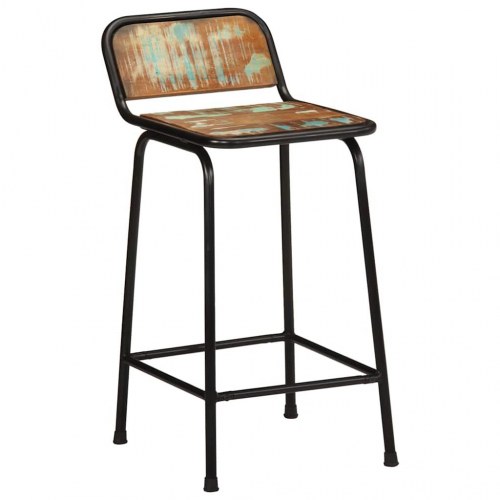 Barstole sæt af 2 - 46 × 35,5 × 80 cm i massivt genbrugstræ med metalben