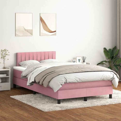 Kontinentalseng med madras 120×220 cm - velour, lyserød
