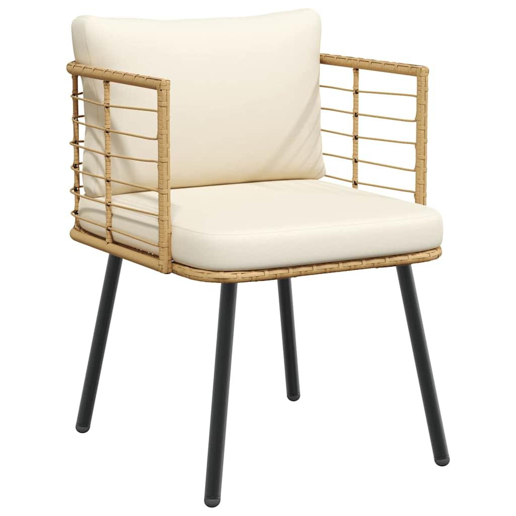 Havestol med hynder polyrattan naturfarvet