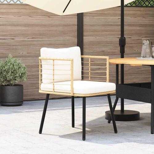 Havestol med hynder polyrattan naturfarvet