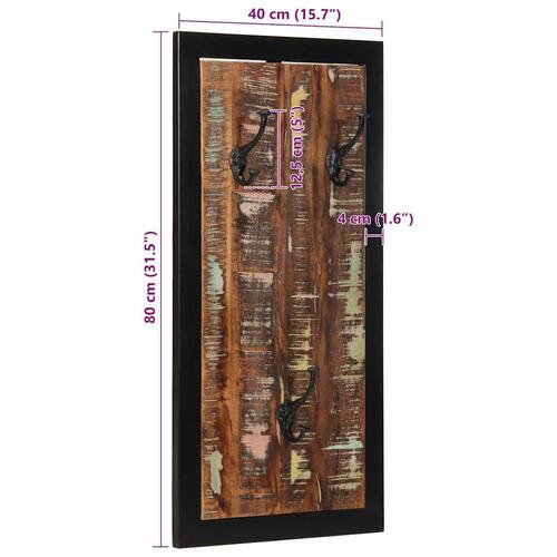 Knagerække 40x2x80 cm massivt genbrugstræ flerfarvet