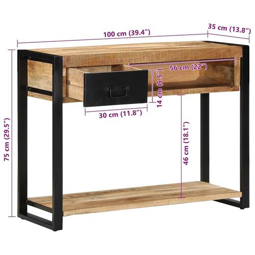 Konsolbord 100x35x75 cm massivt ru mangotræ