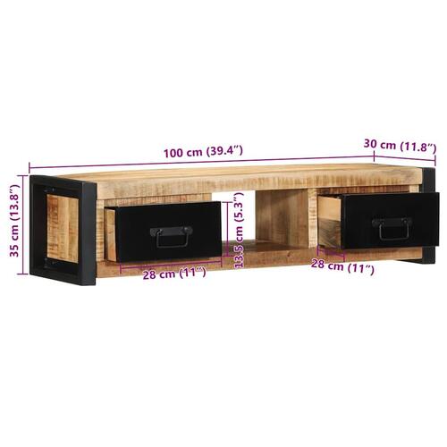 Tv-bord 100x30x25 cm massivt ru mangotræ