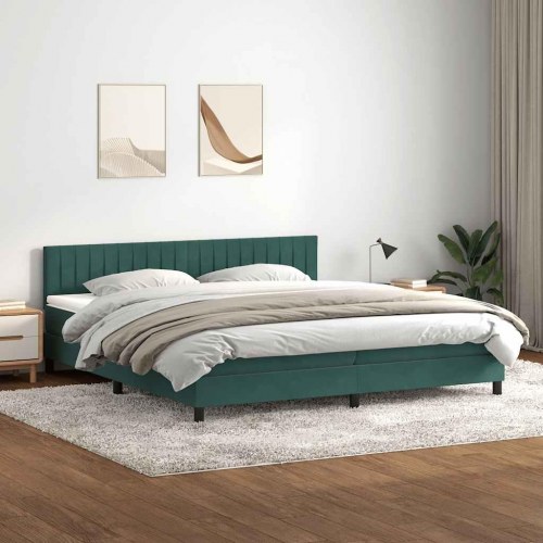 Kontinentalseng med madras 180×220 cm - fløjl, mørkegrøn