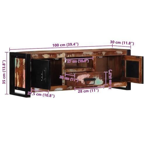 Tv-bord 100x30x35 cm massivt genbrugstræ