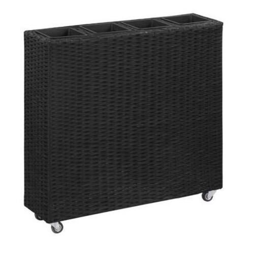 Plantekasse med 4 krukker 80x22x79 cm polyrattan sort