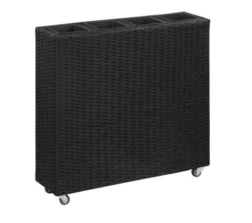 Plantekasse med 4 krukker 80x22x79 cm polyrattan sort