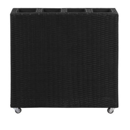 Plantekasse med 4 krukker 80x22x79 cm polyrattan sort