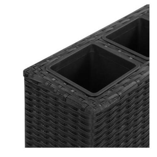 Plantekasse med 4 krukker 80x22x79 cm polyrattan sort