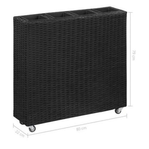 Plantekasse med 4 krukker 80x22x79 cm polyrattan sort