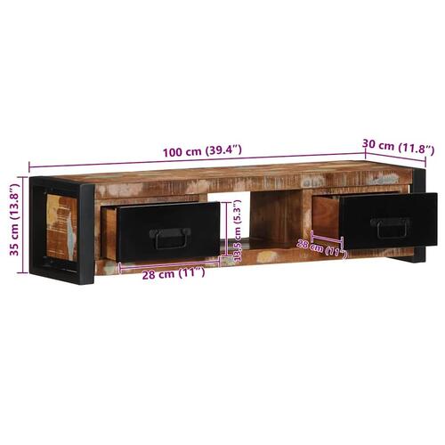 Tv-bord 100x30x25 cm massivt genbrugstræ