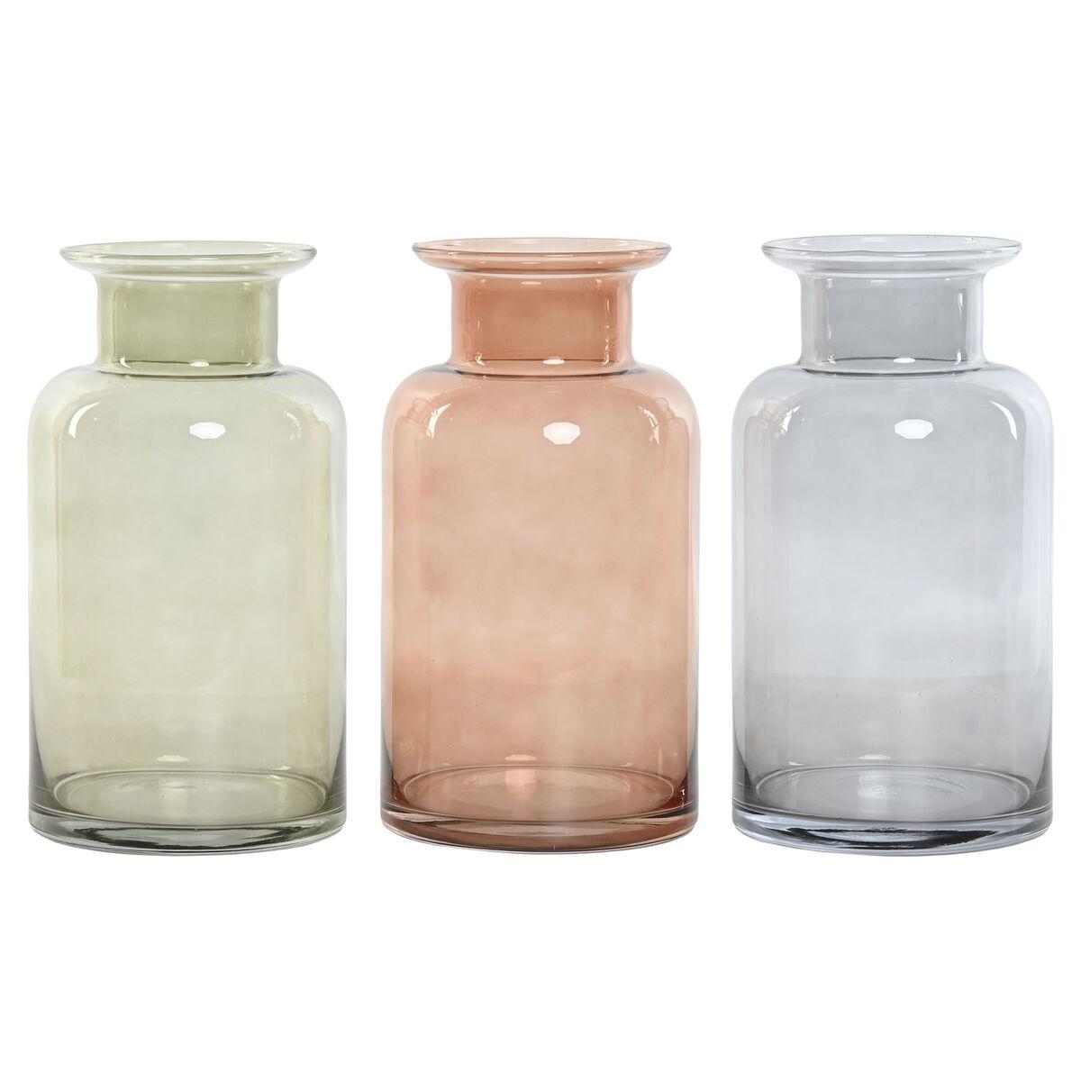 Vase i krystal - blå, grøn og rav, 26,5 cm (sæt á 3)