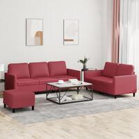 3 personers sofa med hynder kunstlæder vinrød