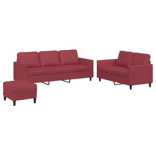 3 personers sofa med hynder kunstlæder vinrød