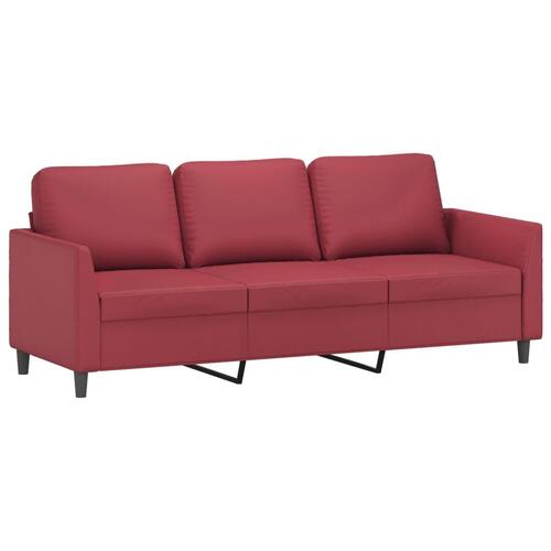 3 personers sofa med hynder kunstlæder vinrød