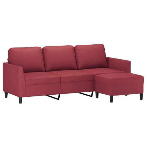 3-personers sofa med fodskammel 180 cm kunstlæder vinrød