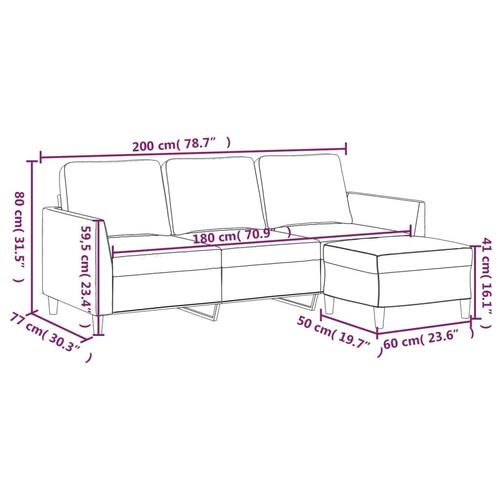 3-personers sofa med fodskammel 180 cm kunstlæder vinrød