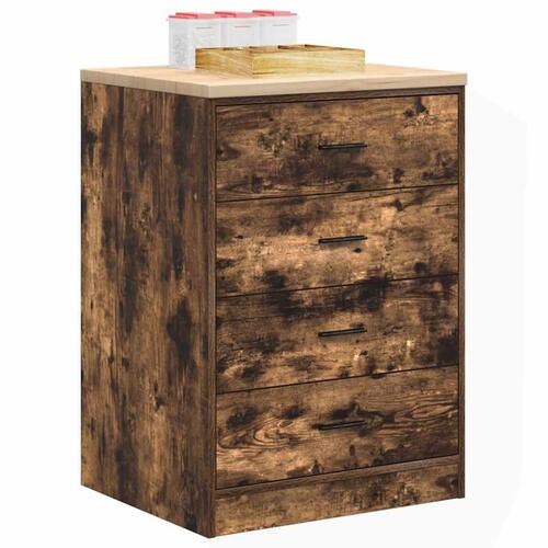 Garageopbevaringsskab røget eg 60x51x85 cm massivt træ fyrretræ