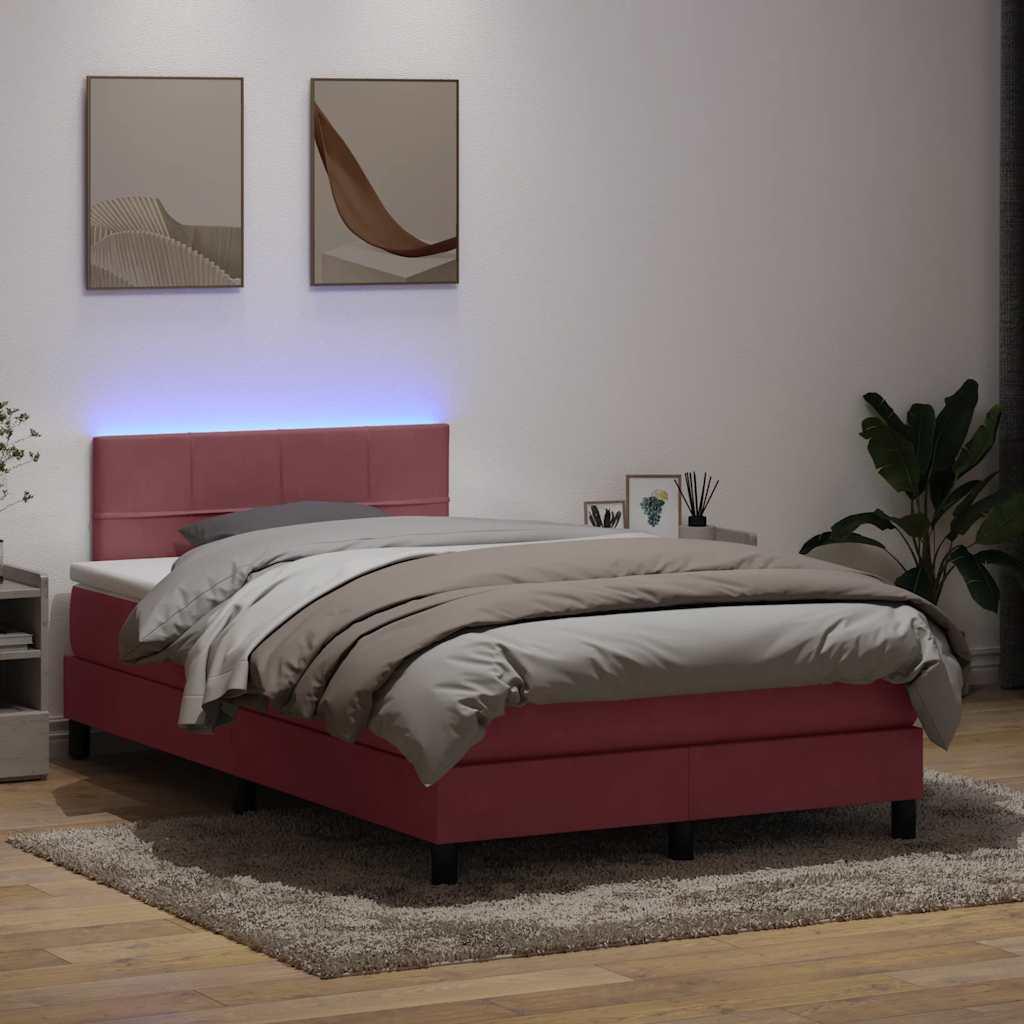 Kontinentalseng med madras og LED-lys 120x220 cm velour lyserød billede