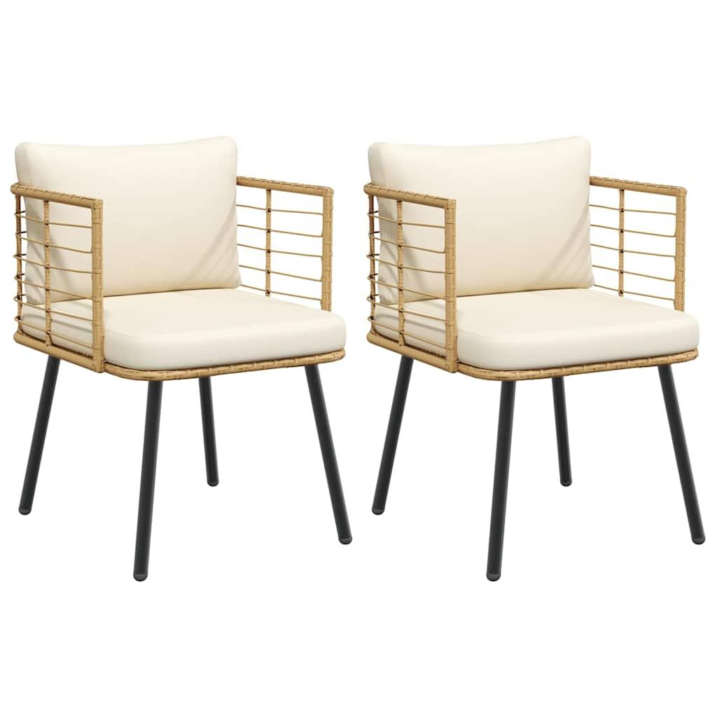 Havestole 2 stk. med hynder i polyrattan - naturfarvet