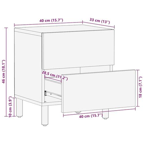 Sengebord 40x33x46 cm massivt mangotræ brun