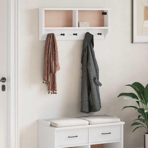 Væghængt knagerække SANDNES 87x12x35 cm massivt fyrretræ hvid