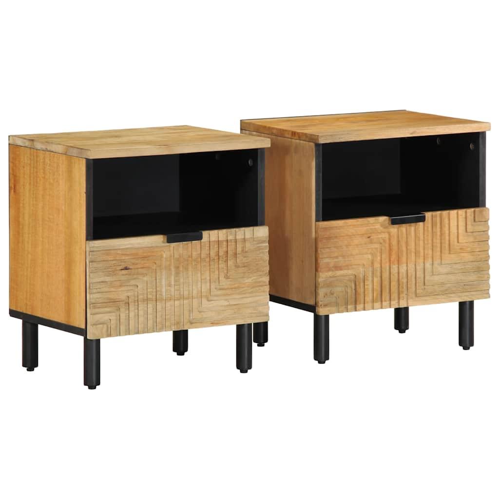 Sengeborde 2 stk. 40x33x46 cm massivt mangotræ brun