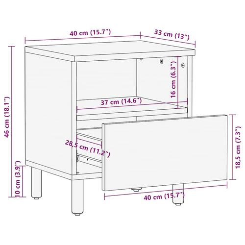 Sengeborde 2 stk. 40x33x46 cm massivt mangotræ brun