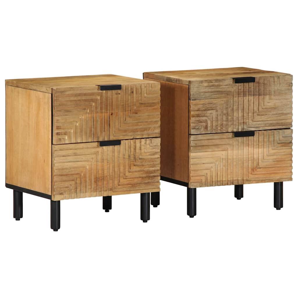 Sengeborde 2 stk. 40x33x46 cm massivt mangotræ brun