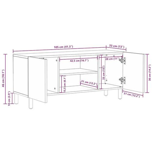 Tv-bord 105x33x46 cm massivt mangotræ brun