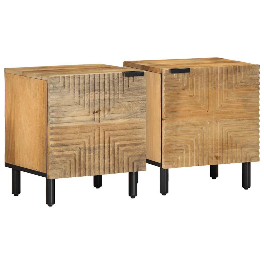 Sengeborde 2 stk. 40x33x46 cm massivt mangotræ brun