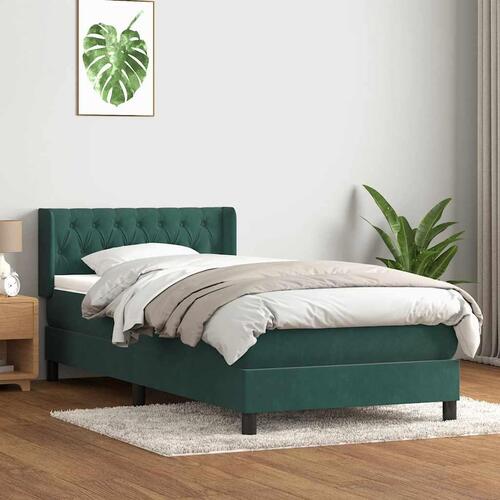 Kontinentalseng med madras 90x220 cm fløjl mørkegrøn