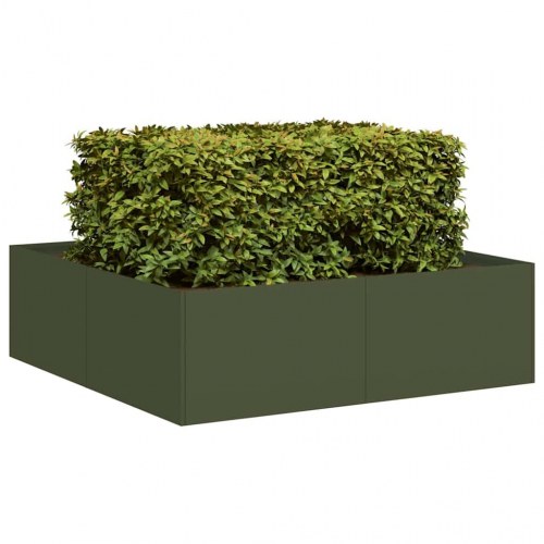 Plantekasse i stål 100 × 100 × 30 cm - olivengrøn