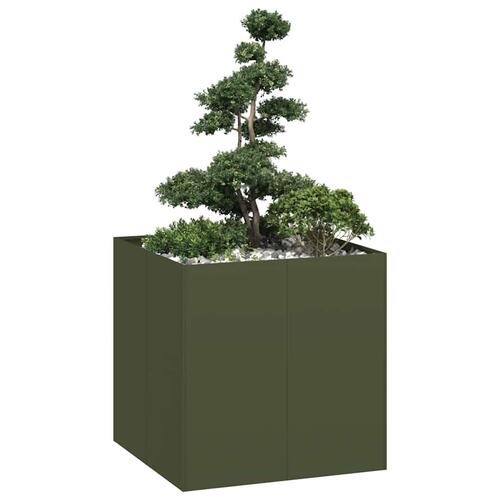 Plantekasse 80x80x80 cm stål olivengrøn