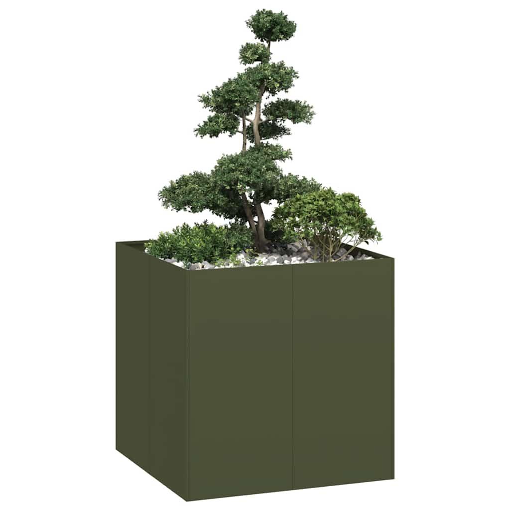 Plantekasse 80x80x80 cm stål olivengrøn