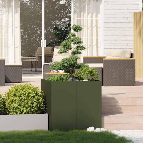 Plantekasse 80x80x80 cm stål olivengrøn