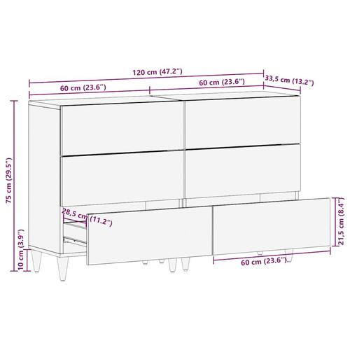 Skænke 2 stk. 60x33,5x75 cm massivt mangotræ