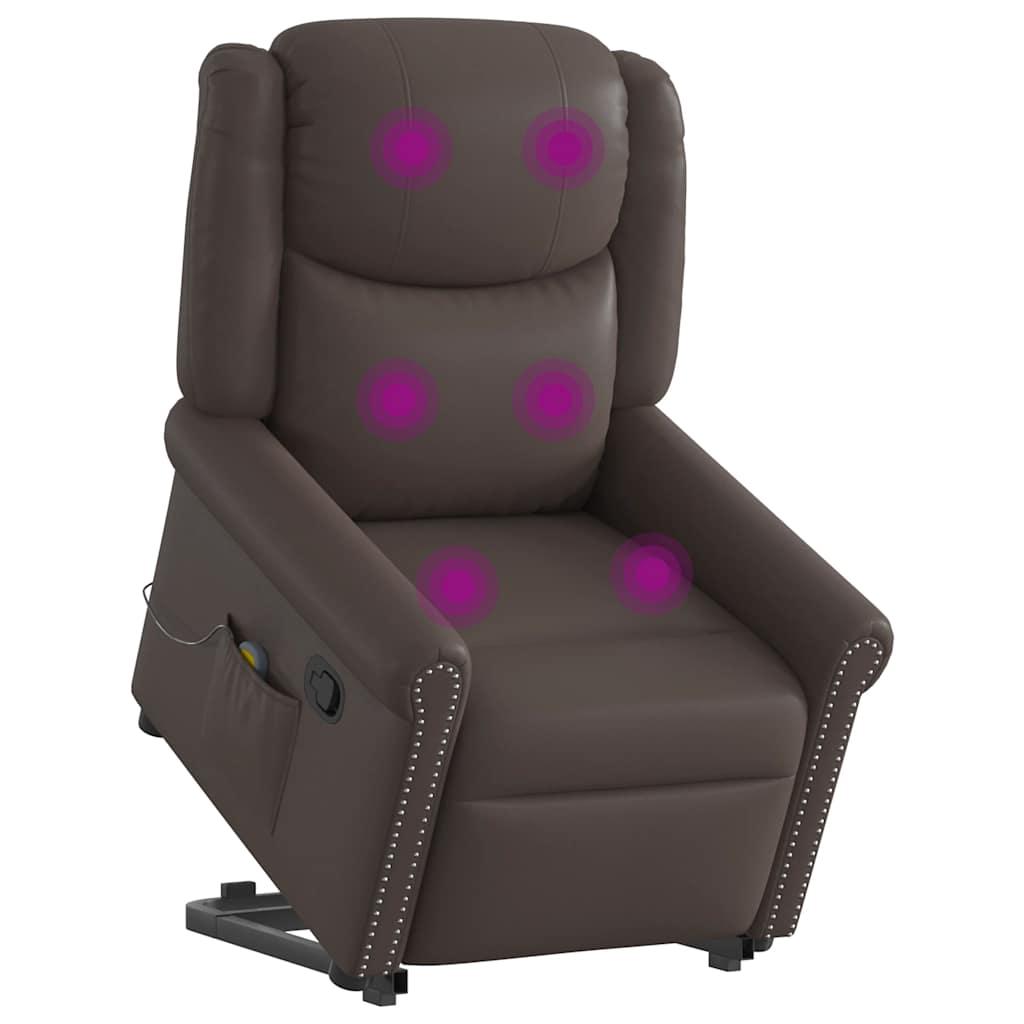 Løftestol med massagefunktion kunstlæder skinnende brun