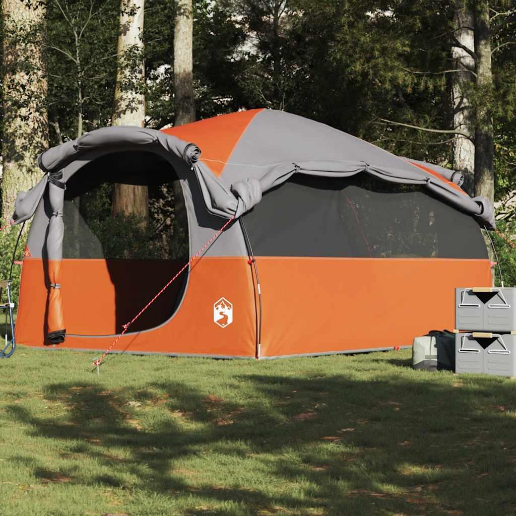 6-personers campingtelt vandafvisende grå og orange