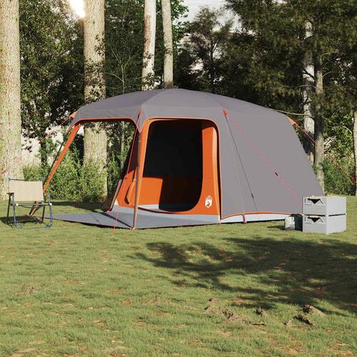 5-personers campingtelt med fortelt vandafvisende kuppel grå&orange