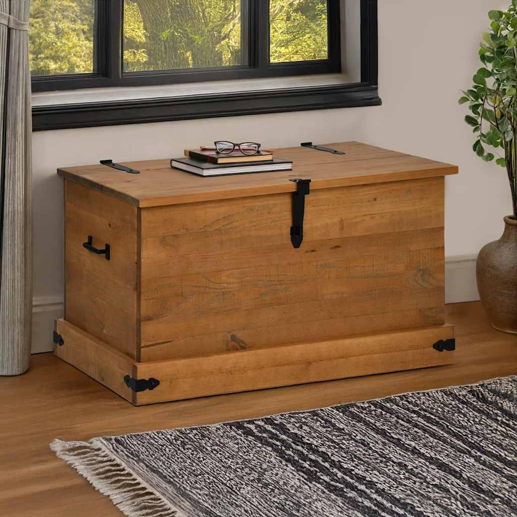 Opbevaringskiste Halden 91X48X47 Cm Massivt Fyrretræ - Naturfarvet