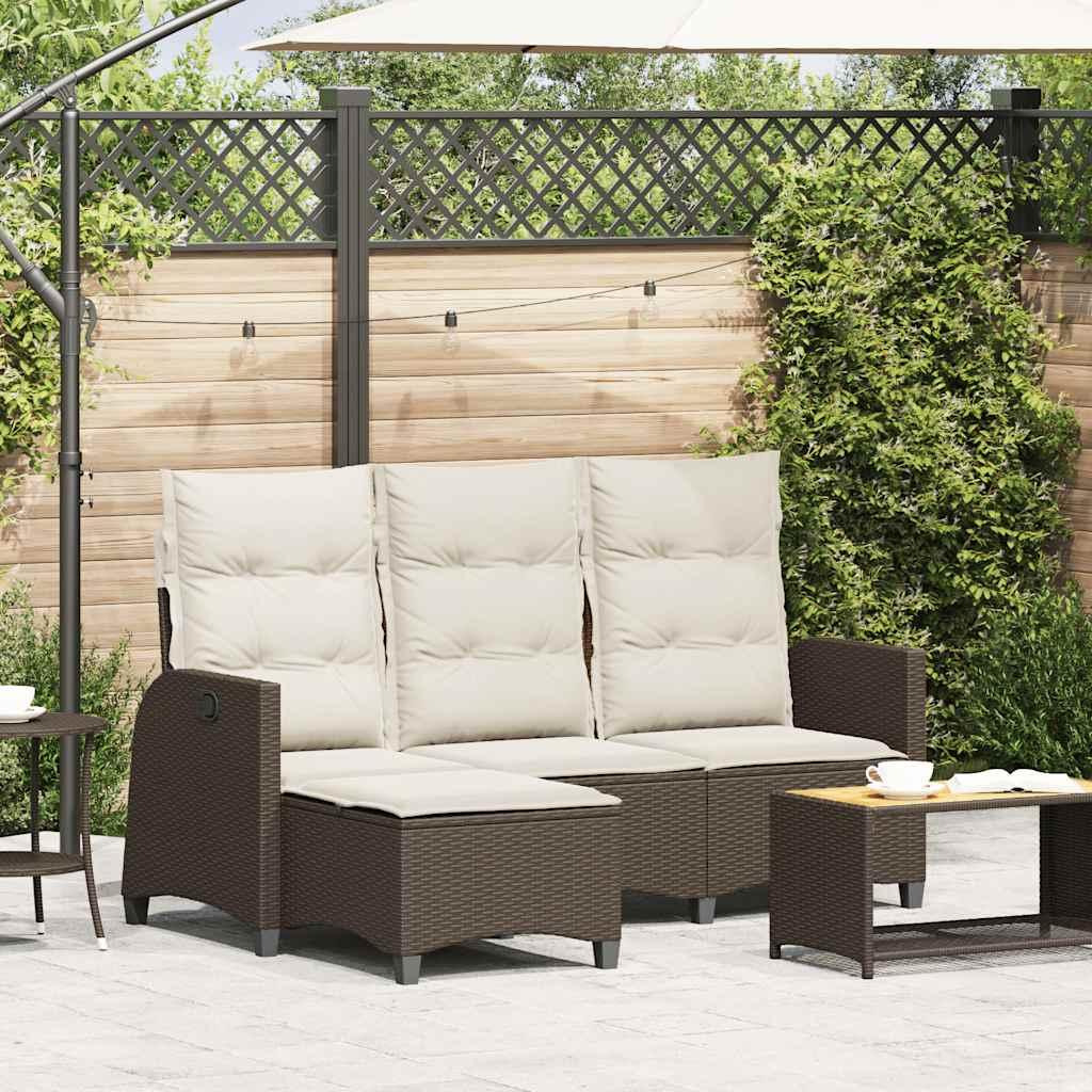 Loungestol med hynder og lænefunktion L-formet polyrattan brun billede