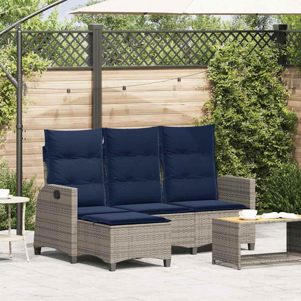 Loungestol med hynder og lænefunktion L-formet polyrattan grå billede