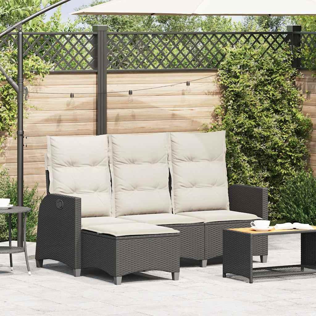 Loungestol med hynder og lænefunktion L-formet polyrattan sort billede