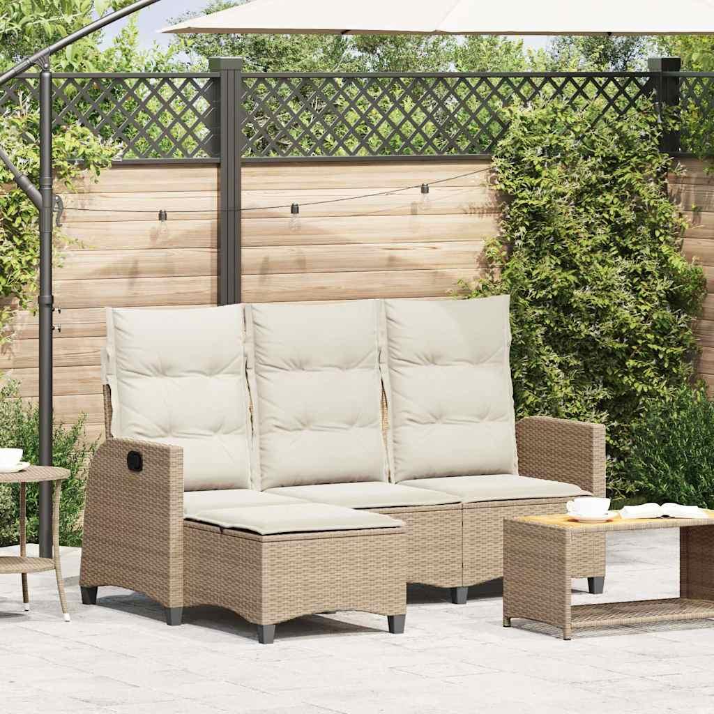 Loungestol med hynder og lænefunktion L-formet polyrattan beige billede