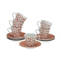 Sæt med 6 kopper og underkopper Versa Amore Porcelæn