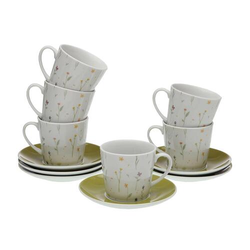 Sæt med 6 kopper og underkopper Versa Laison Porcelæn