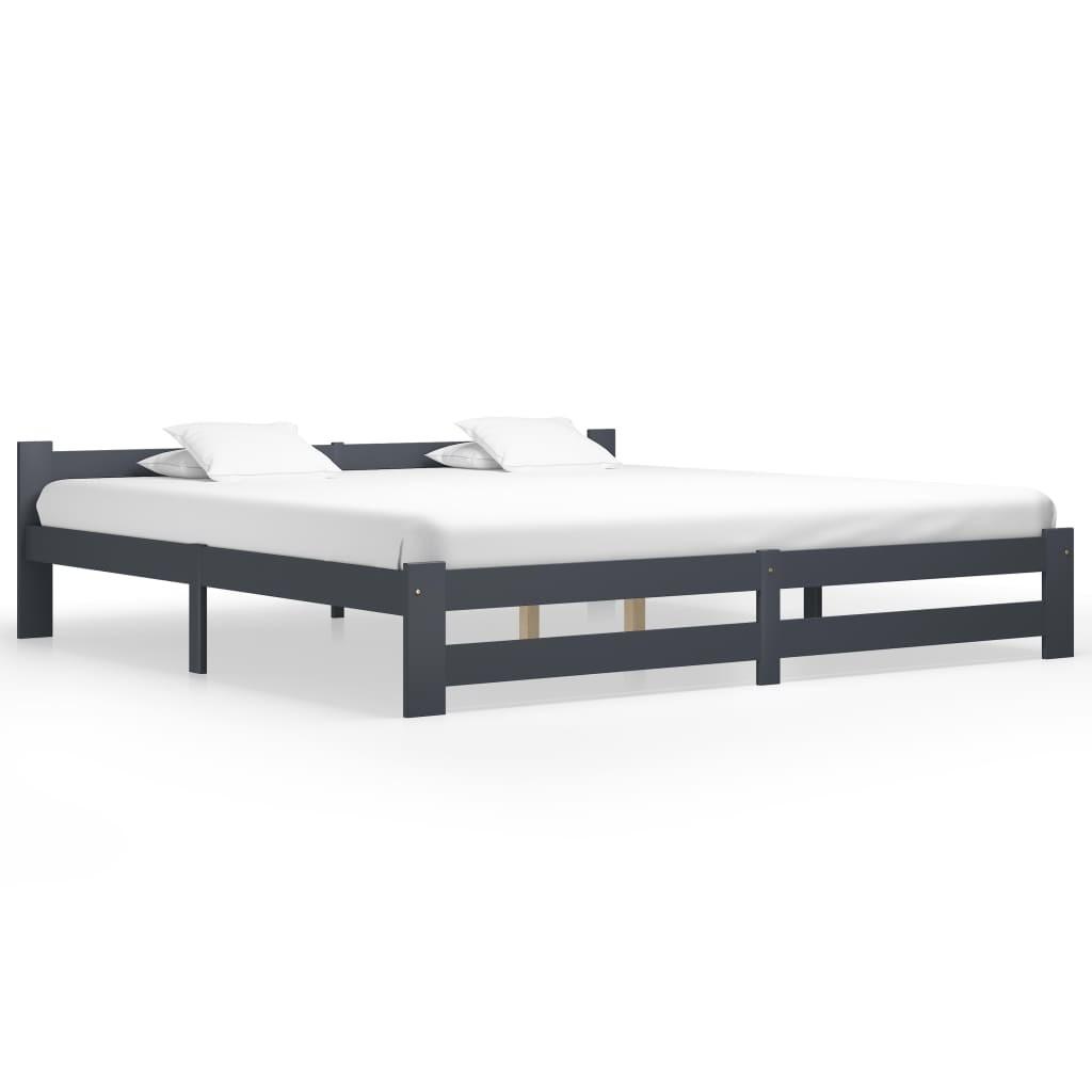 Sengeramme uden madras massivt fyrretræ 200x200 cm mørkegrå
